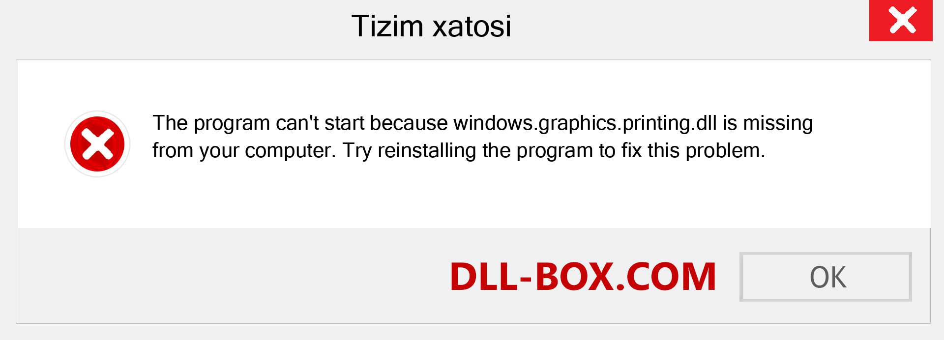 windows.graphics.printing.dll fayli yo'qolganmi?. Windows 7, 8, 10 uchun yuklab olish - Windowsda windows.graphics.printing dll etishmayotgan xatoni tuzating, rasmlar, rasmlar